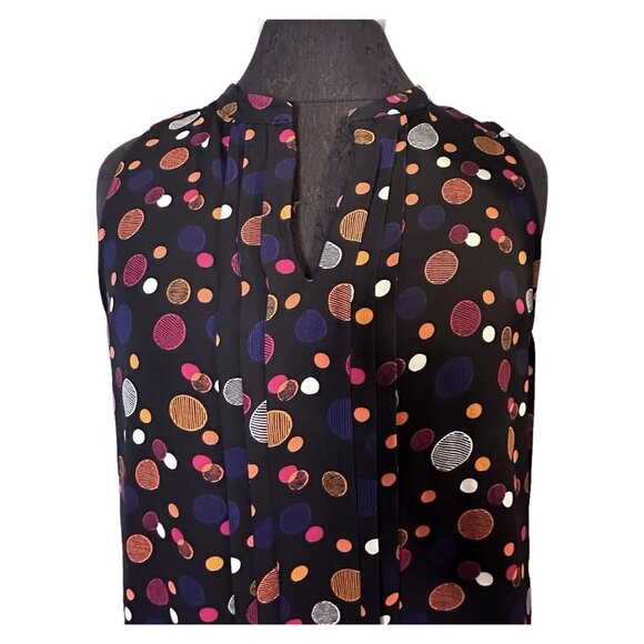 41 Hawthorn Boho Blouse M Sleeveless Black Orange Red Polka Dots Pleated V-Neck - Picture 2 of 7